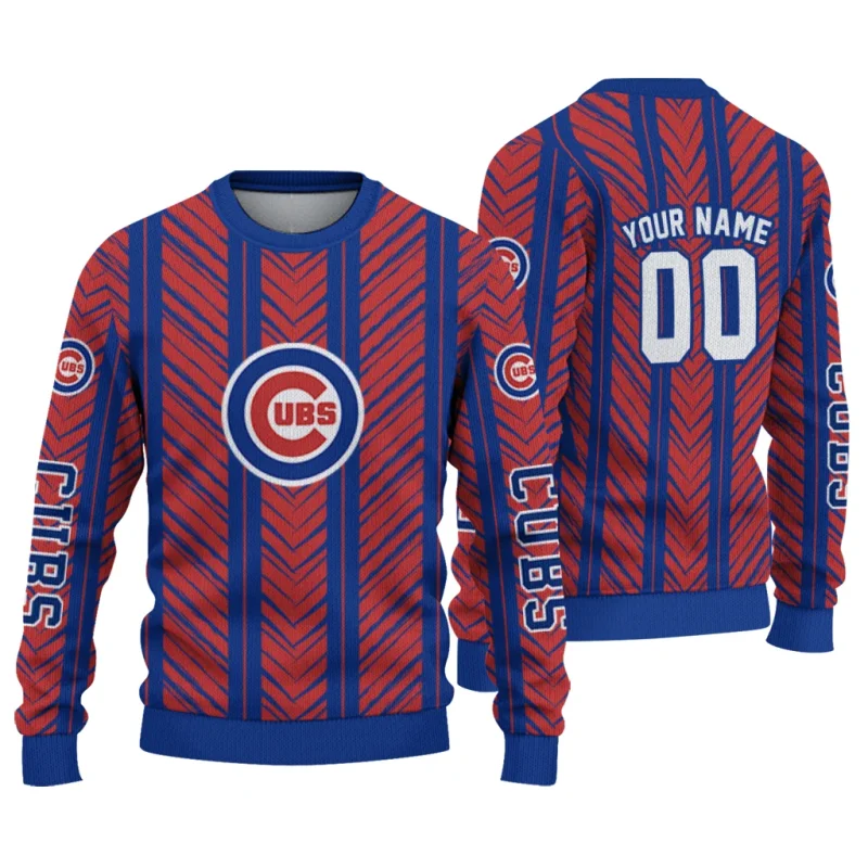 Personalized Chicago Cubs Chevron Rows Ugly Sweater 1
