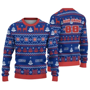 Personalized Chicago Cubs Christmas Ugly Sweater For Fans