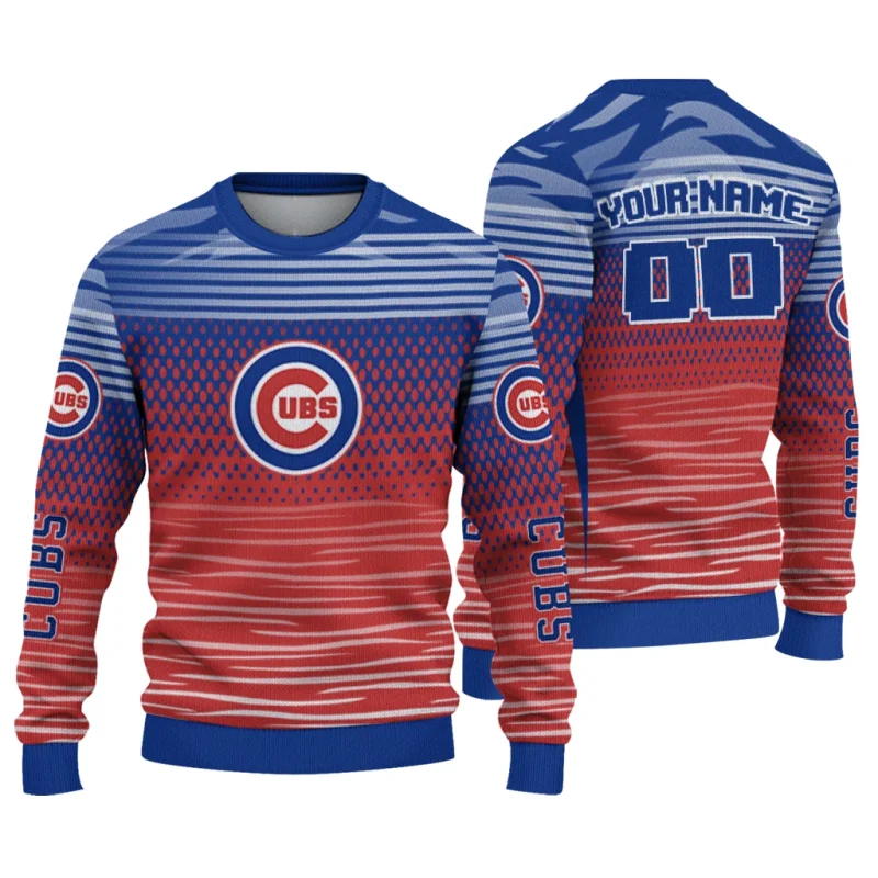Personalized Chicago Cubs Diamond Mesh Ugly Sweater 1