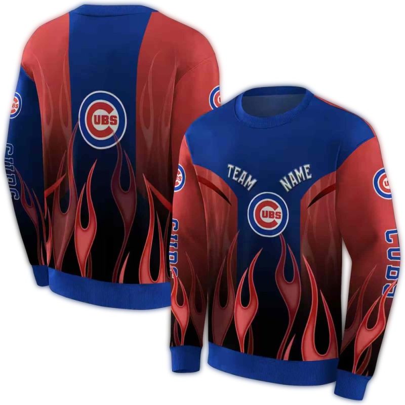 Personalized Chicago Cubs Flame AOP Sweatshirt 1
