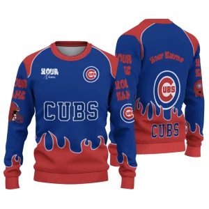 Personalized Chicago Cubs Flame Border Sweatshirt For Fans
