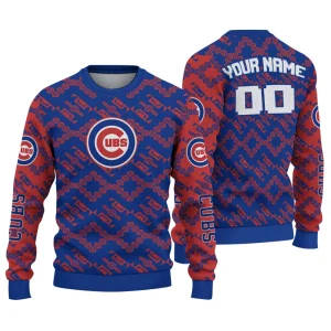 Personalized Chicago Cubs Ugly Sweater With Lattice Grid Design