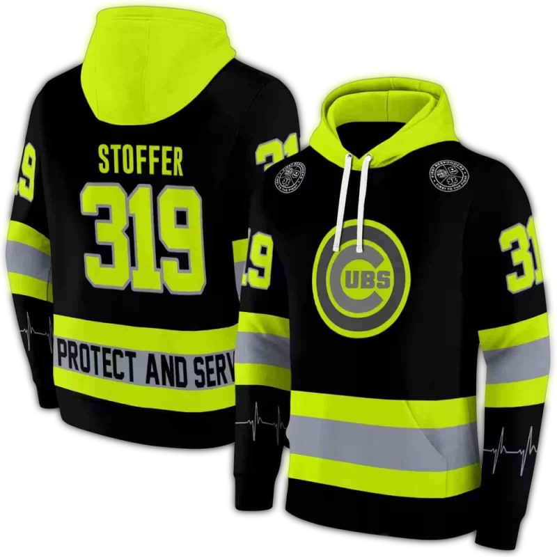Personalized Chicago Cubs Safety Motif Black Neon Green AOP Hoodie 1