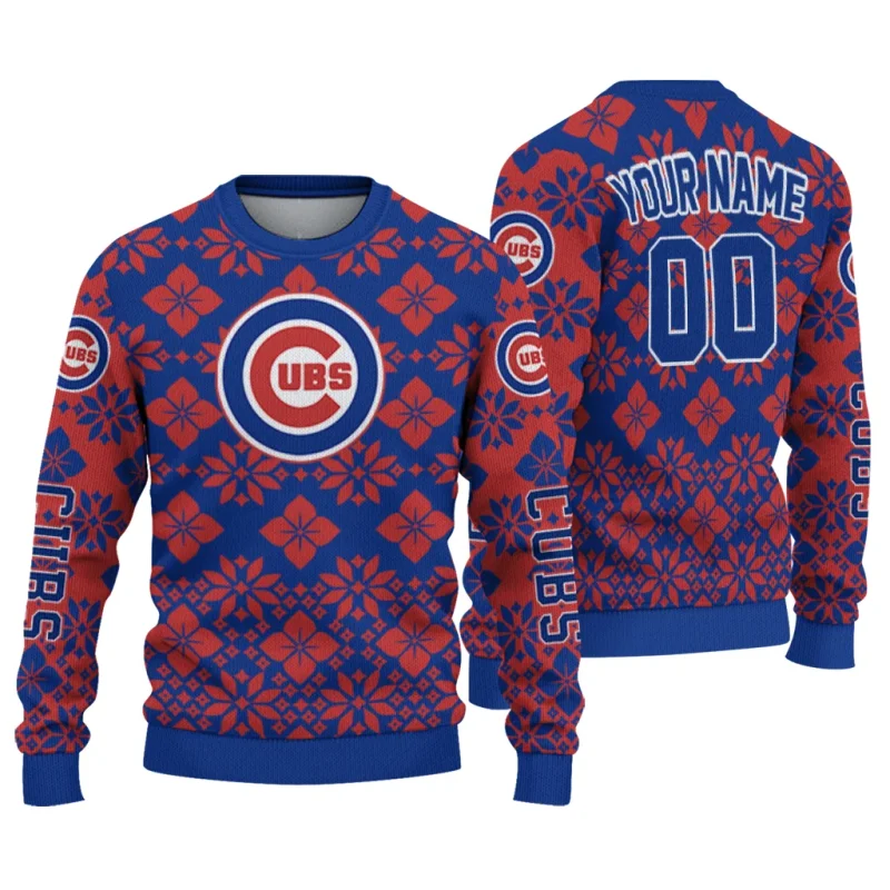 Personalized Chicago Cubs Snowflake Matrix Ugly Sweater 1