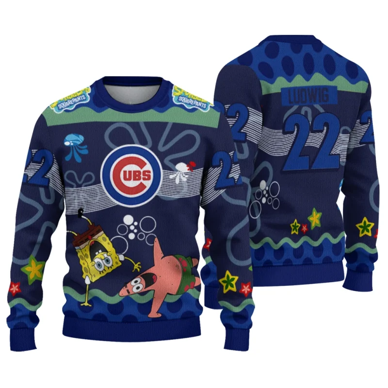 Personalized Chicago Cubs Sponge Ugly Sweater 1