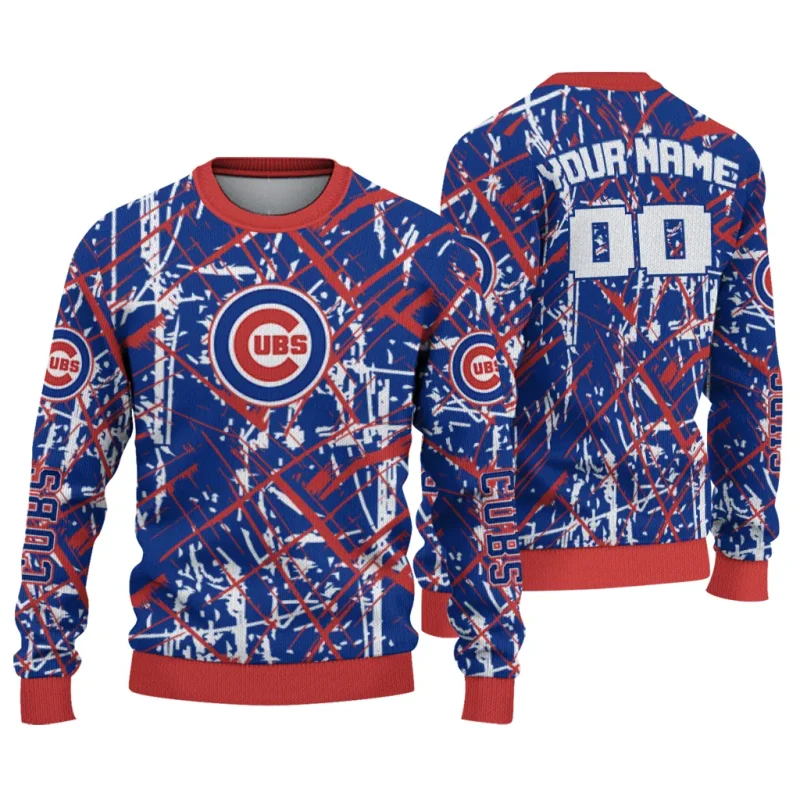 Personalized Chicago Cubs Streak Overlay Ugly Sweater 1