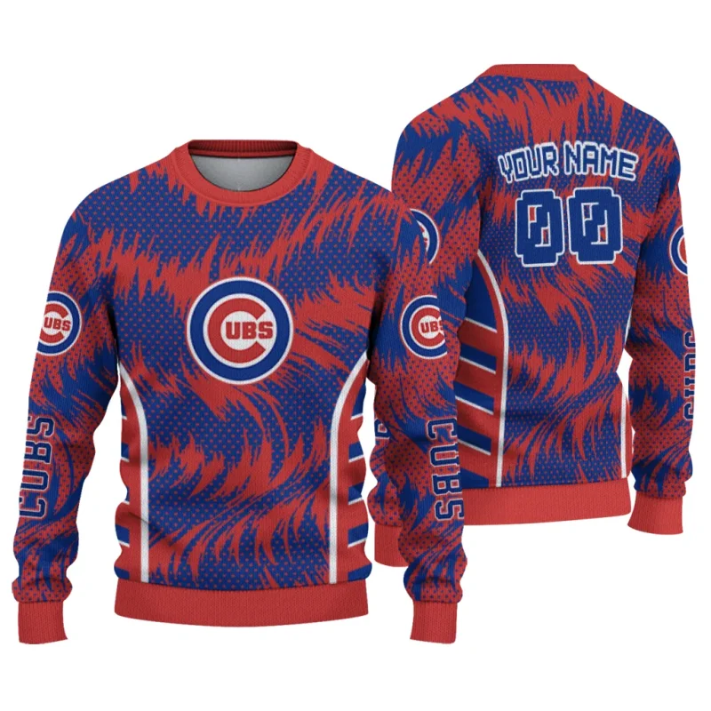Personalized Chicago Cubs Swirl Flow Ugly Sweater 1