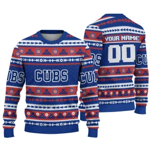 Personalized Chicago Cubs Striped Ugly Sweater For Fans