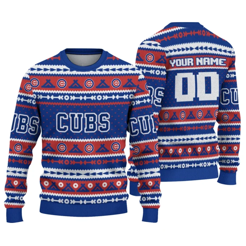 Personalized Chicago Cubs Tent Stripes Ugly Sweater 1