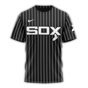Custom Chicago White Sox Black All Over Print T-Shirt With Stripes