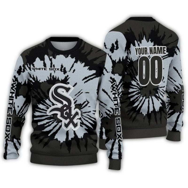 Personalized Chicago White Sox Burst Swirl Black Ugly Sweater 1
