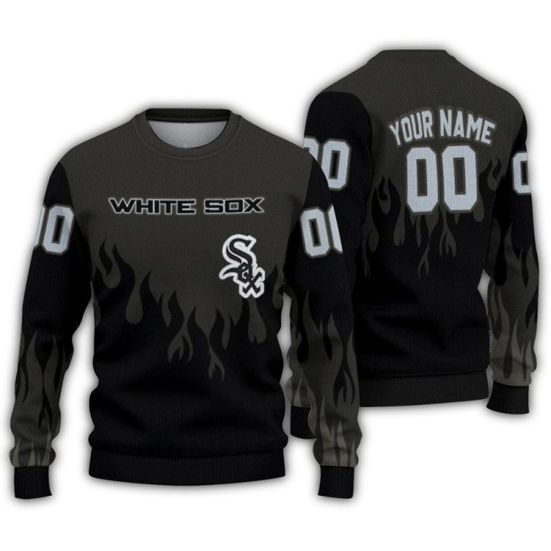 Personalized Chicago White Sox Flame Outline Ugly Sweater 1