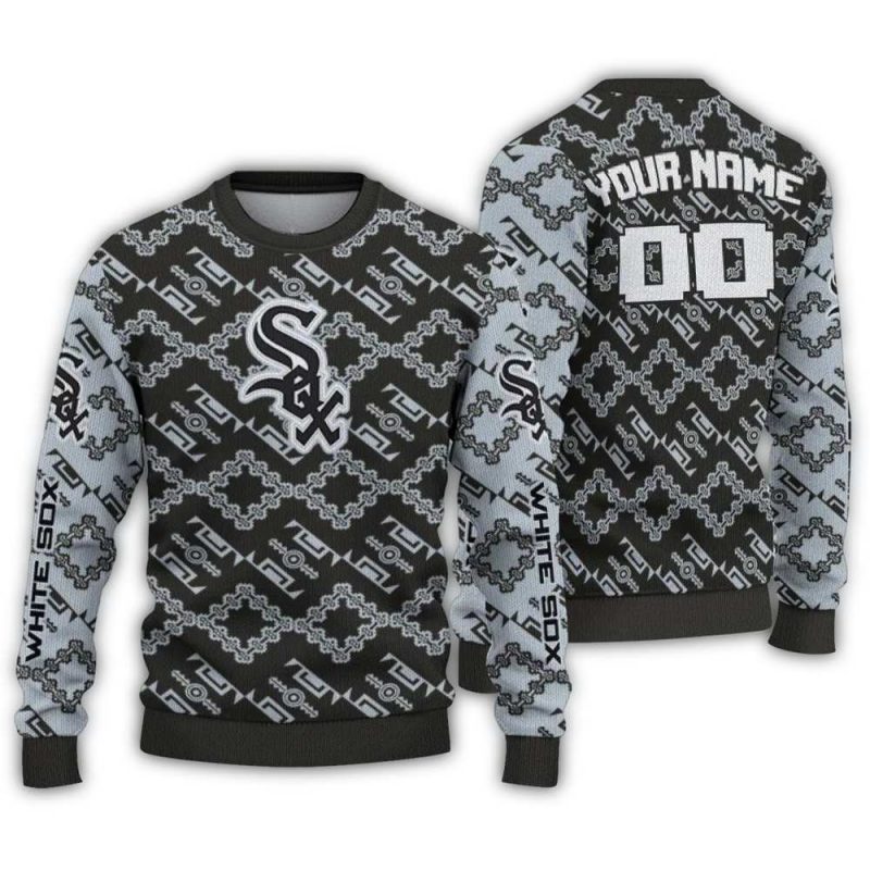 Personalized Chicago White Sox Lattice Gridwork Ugly Sweater 1