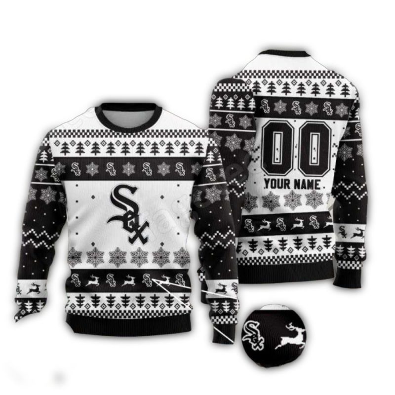 Personalized Chicago White Sox Reindeer Snowflakes Ugly Sweater 1