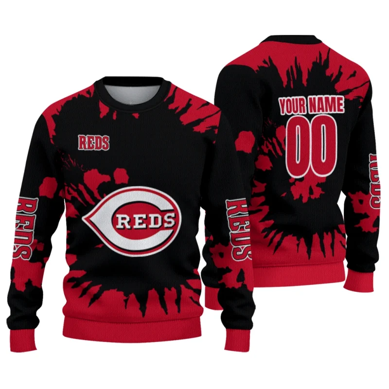 Personalized Cincinnati Reds Burst Swirl Ugly Sweater 1