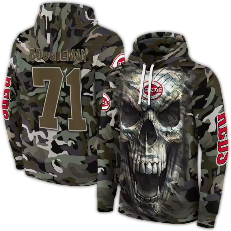 Personalized Cincinnati Reds Camo Skull AOP Hoodie 1