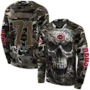 Custom Cincinnati Reds Camo Skull All-Over Print Sweatshirt For Fans