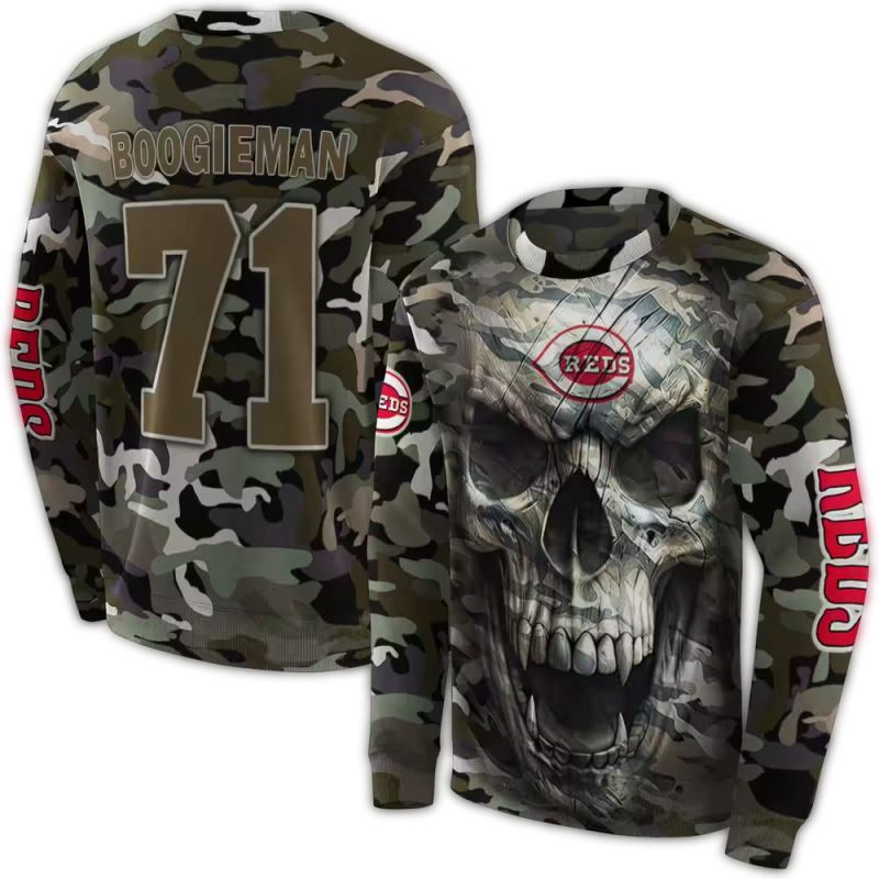 Personalized Cincinnati Reds Camo Skull AOP Sweatshirt 1