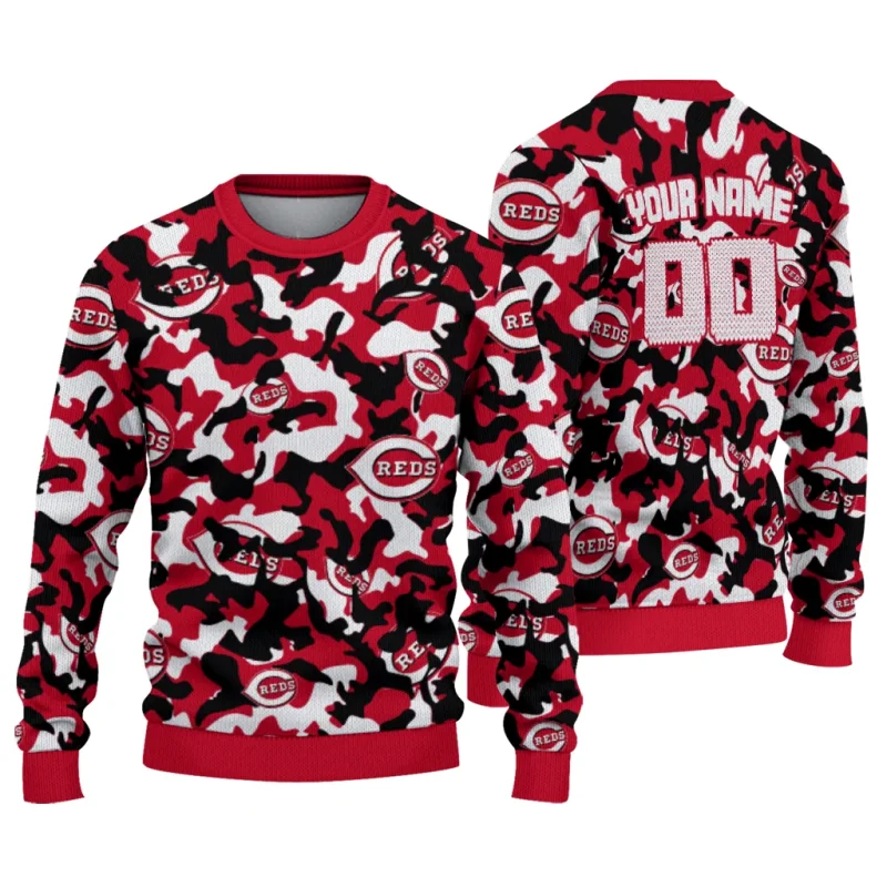 Personalized Cincinnati Reds Camouflage Motif Ugly Sweater 1