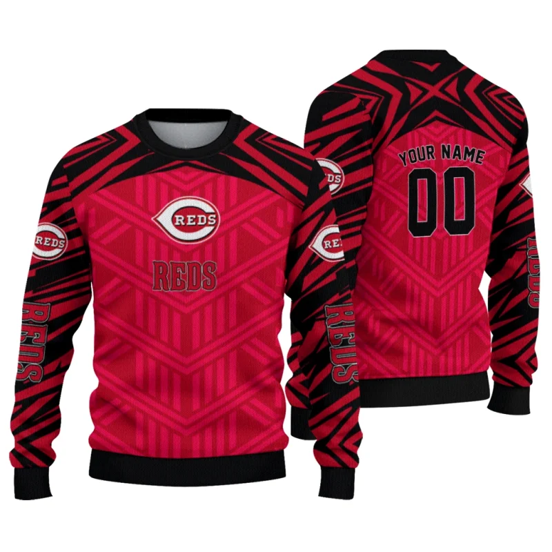 Personalized Cincinnati Reds Chevron Pattern Ugly Sweater 1