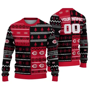 Personalized Cincinnati Reds Christmas Tree Bands Ugly Sweater