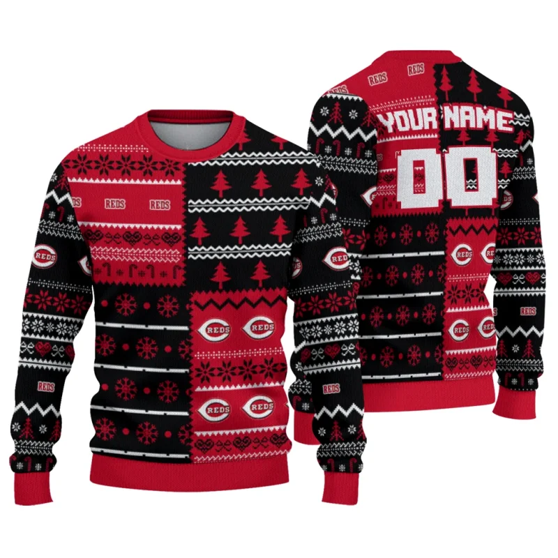 Personalized Cincinnati Reds ChristmasTree Bands Ugly Sweater 1