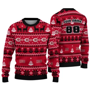 Personalized Cincinnati Reds Deer Pattern Christmas Sweatshirt