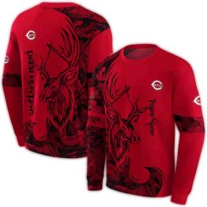 Custom Cincinnati Reds Deer Silhouette All-Over Print Sweatshirt