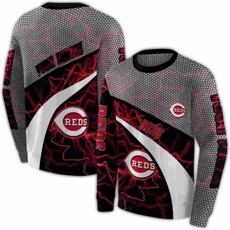 Personalized Cincinnati Reds Hexagonal Mesh AOP Sweatshirt 1