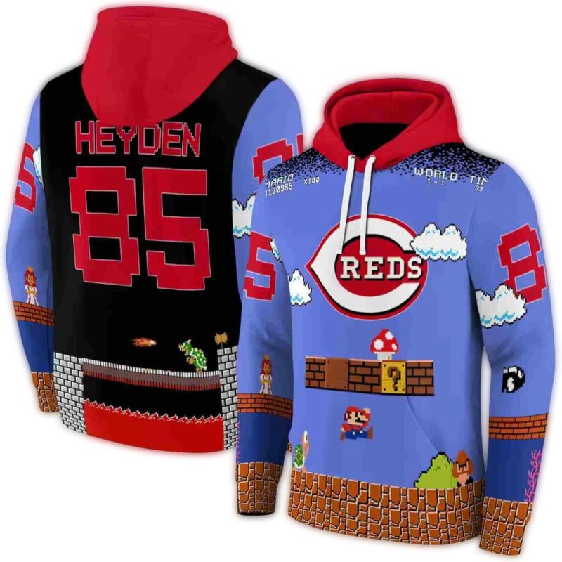 Personalized Cincinnati Reds Mario AOP Hoodie 1