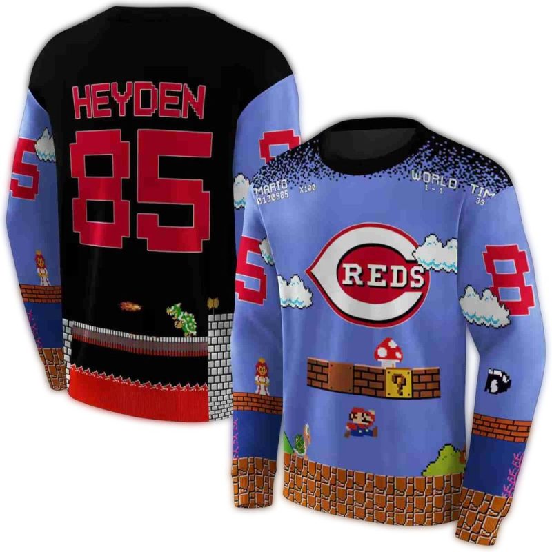 Personalized Cincinnati Reds Mario AOP Sweatshirt 1