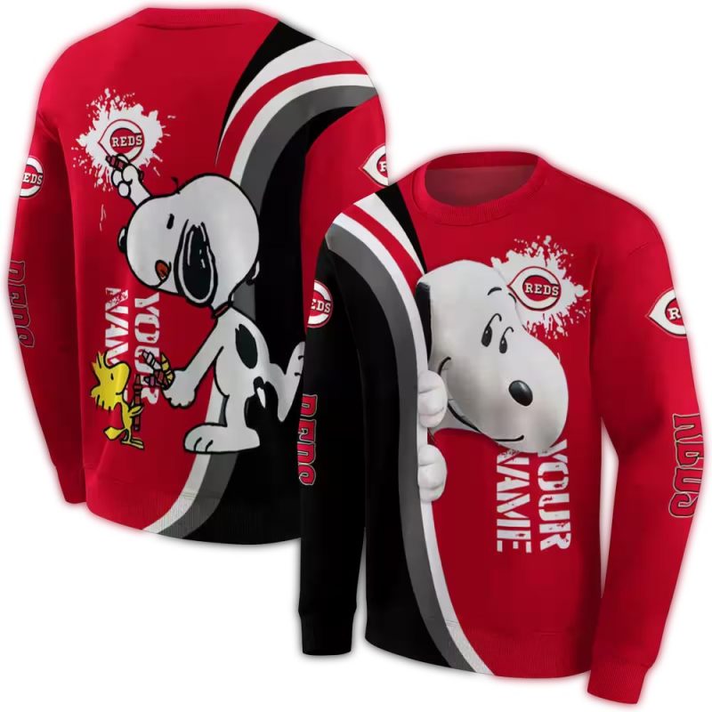 Personalized Cincinnati Reds Peeking Snoopy AOP Sweatshirt 1