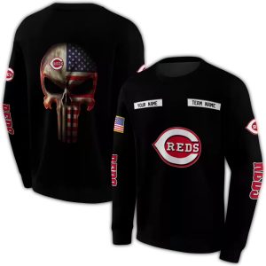 Custom Cincinnati Reds Punisher Skull All-Over Print Sweatshirt