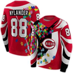 Custom Cincinnati Reds All Over Print Sweatshirt - Puzzle Design