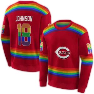 Custom Cincinnati Reds Rainbow Stripes All-Over Print Sweatshirt