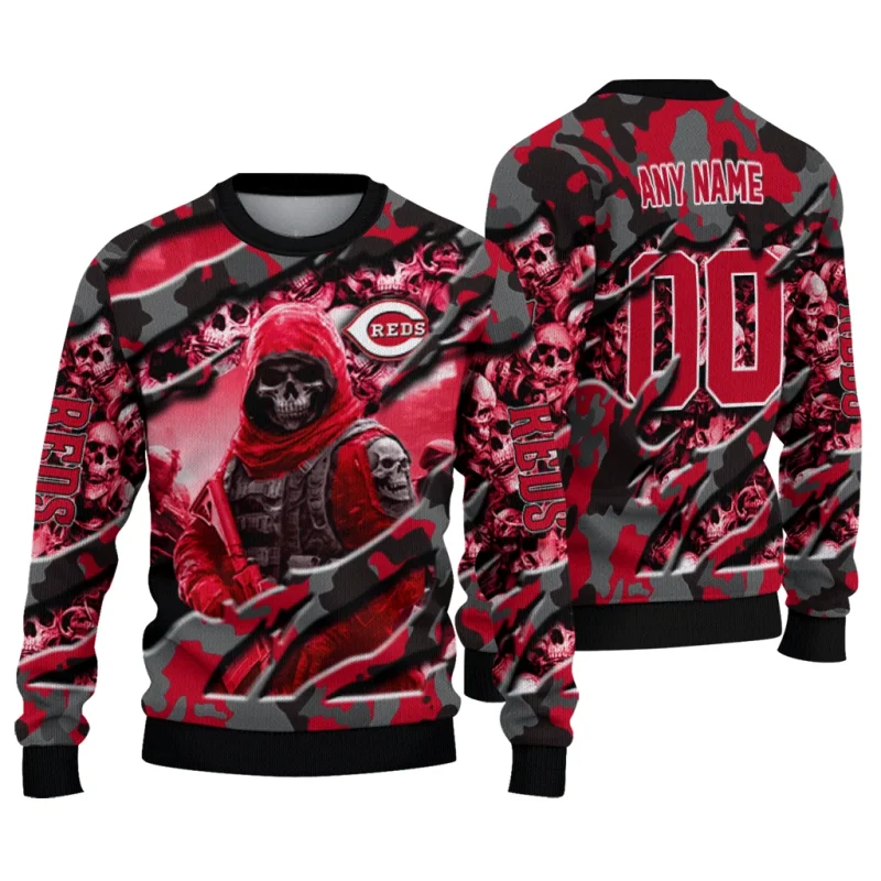 Personalized Cincinnati Reds Skull Horde Ugly Sweater 1