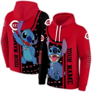 Custom Cincinnati Reds Striped All-Over Print Hoodie For Fans