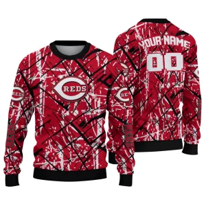 Personalized Cincinnati Reds Ugly Sweater With Streak Overlay Design
