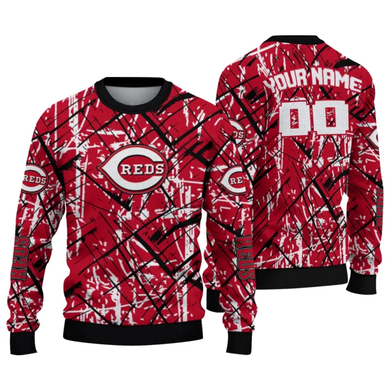 Personalized Cincinnati Reds Streak Overlay Ugly Sweater 1