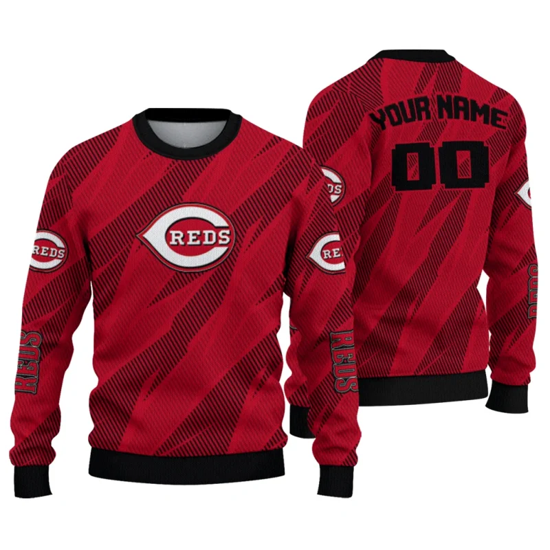 Personalized Cincinnati Reds Stripe Motion Ugly Sweater 1