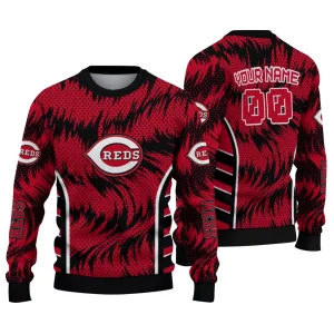 Personalized Cincinnati Reds Swirl Flow Holiday Sweater For Fans