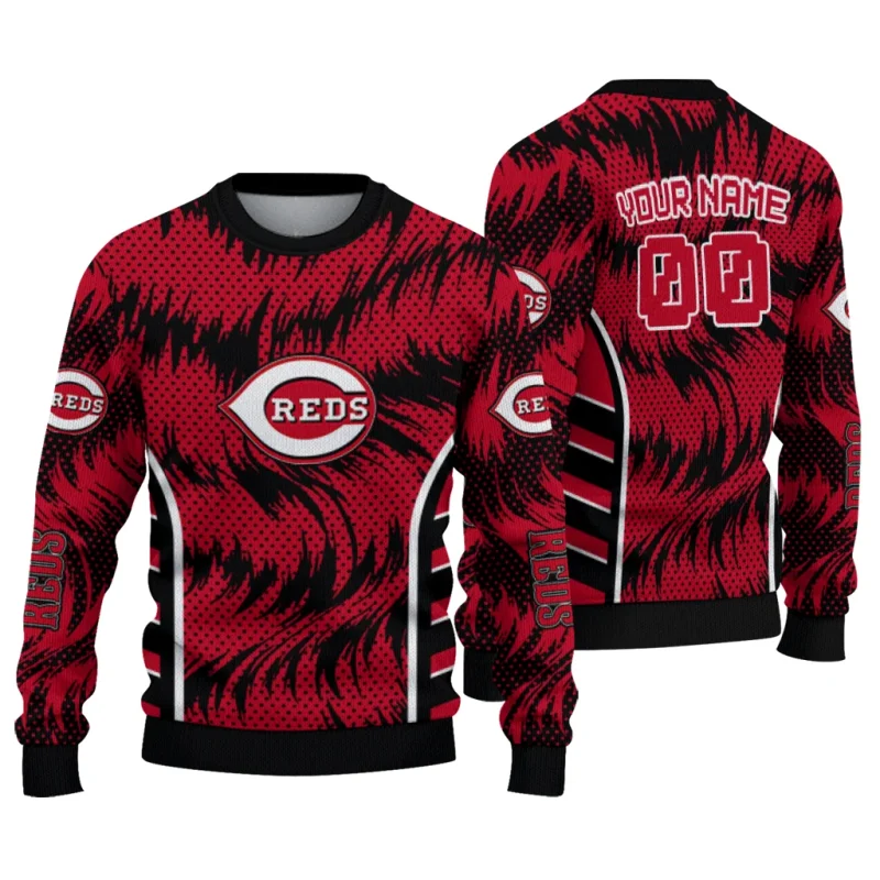 Personalized Cincinnati Reds Swirl Flow Ugly Sweater 1