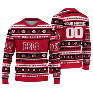 Personalized Cincinnati Reds Ugly Sweater With Tent Stripes Design