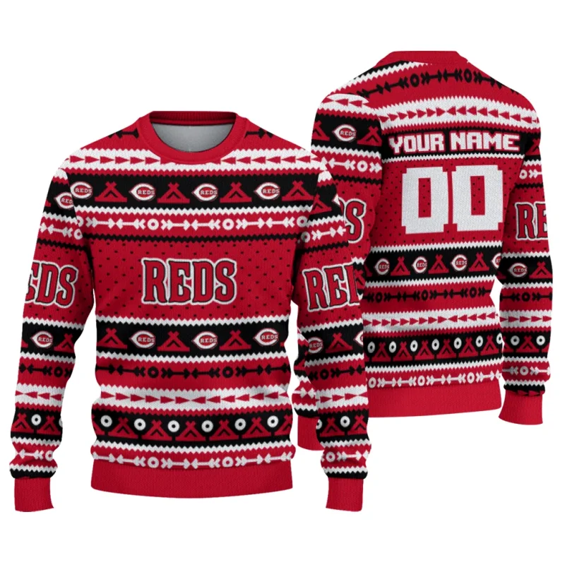 Personalized Cincinnati Reds Tent Stripes Ugly Sweater 1