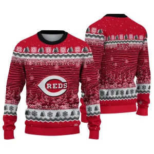 Personalized Cincinnati Reds Christmas Ugly Sweater With Tree Pattern