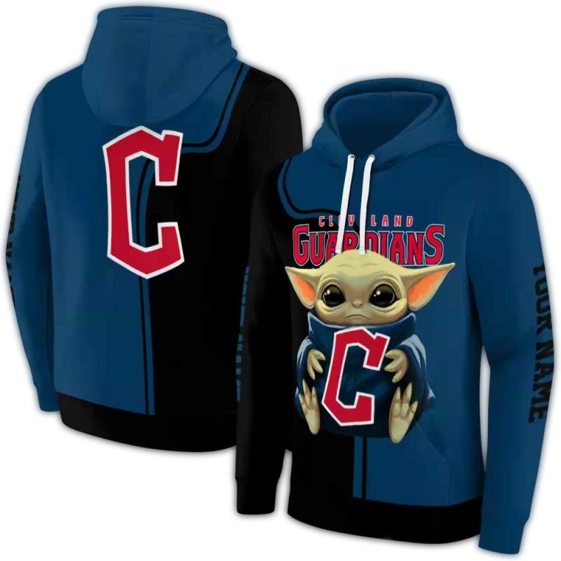 Personalized Cleveland Guardians Baby Yoda AOP Hoodie 1
