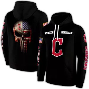 Custom Cleveland Guardians Punisher Skull All-Over Print Hoodie