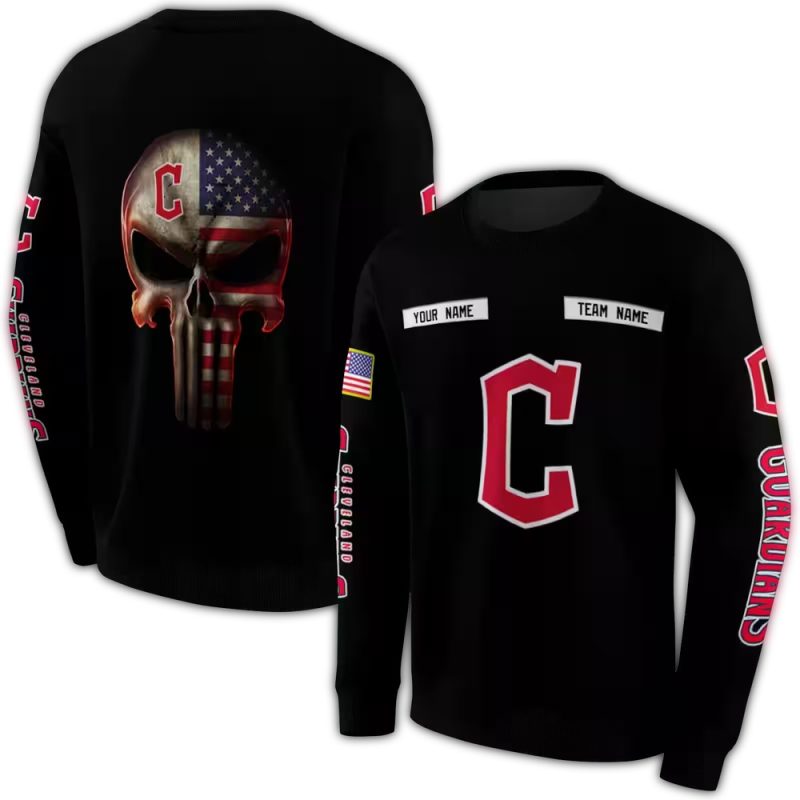 Personalized Cleveland Guardians Punisher Skull AOP Sweatshirt 1