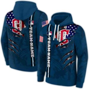 Custom Cleveland Guardians All-Over Print Ripped Flag Hoodie