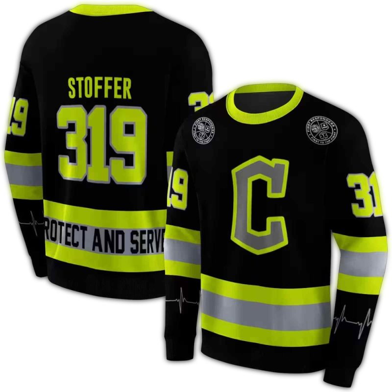 Personalized Cleveland Guardians Safety Motif Black Neon Green AOP Sweatshirt 1
